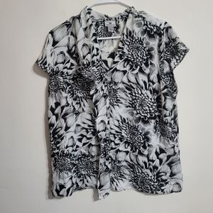 WORTHINGTON WOMEN'S BLACK AND WHITE FLORAL BLOUSE SIZE XL BUSINESS INTERVIEW